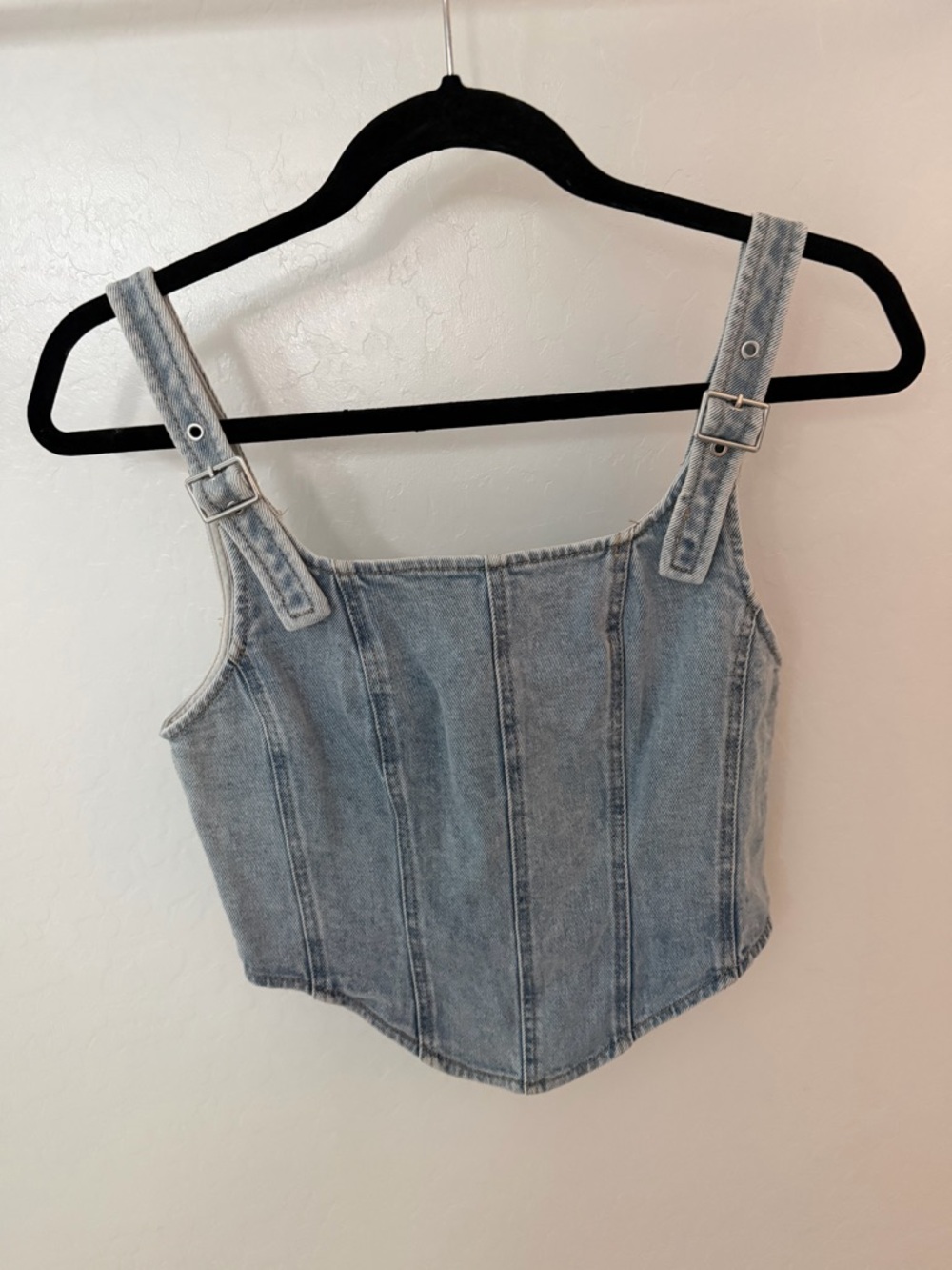 Light Wash Denim Corset Top with Adjustable Straps